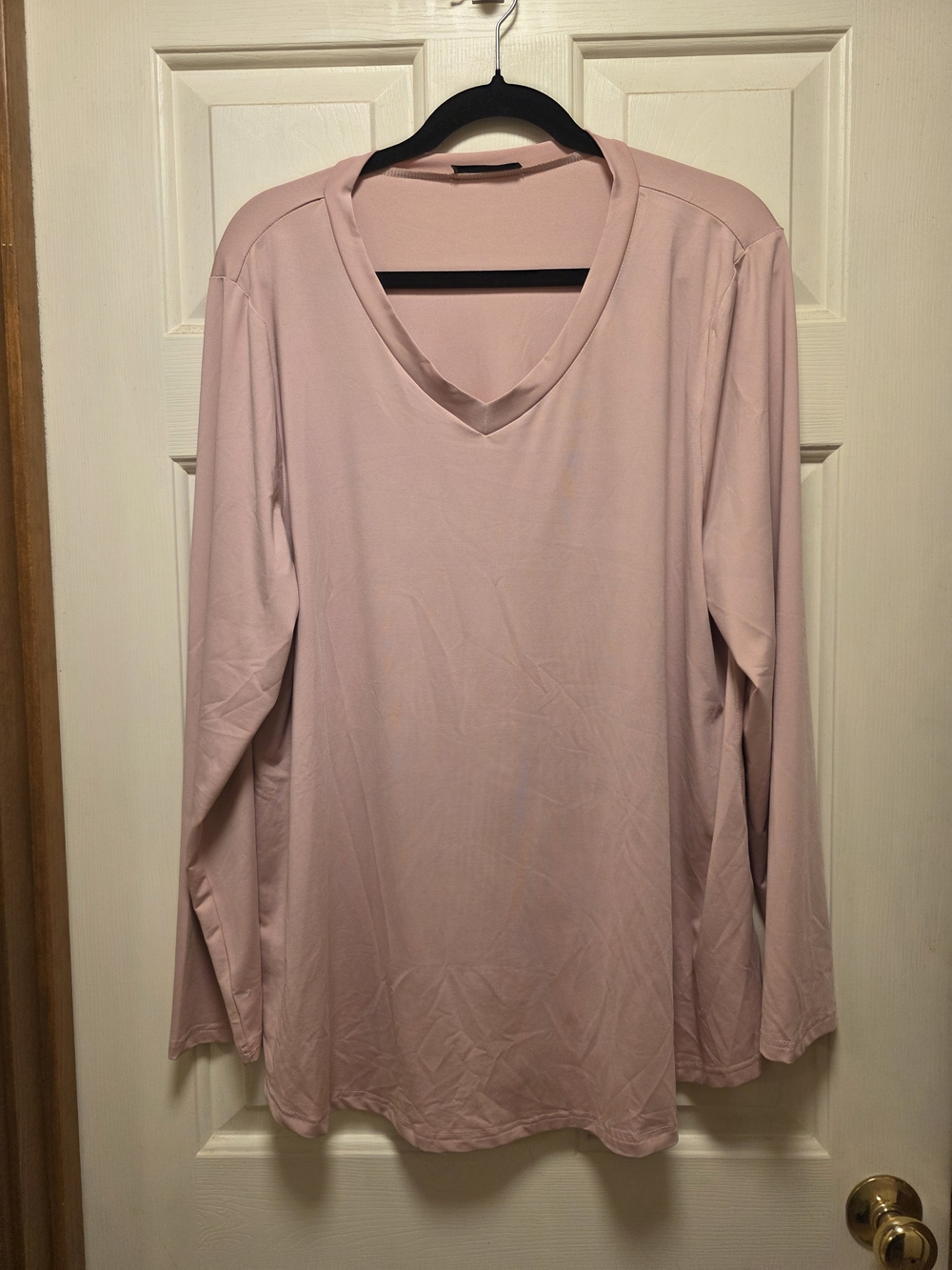 SHEIN Light Pink Long Sleeve V-Neck Tee